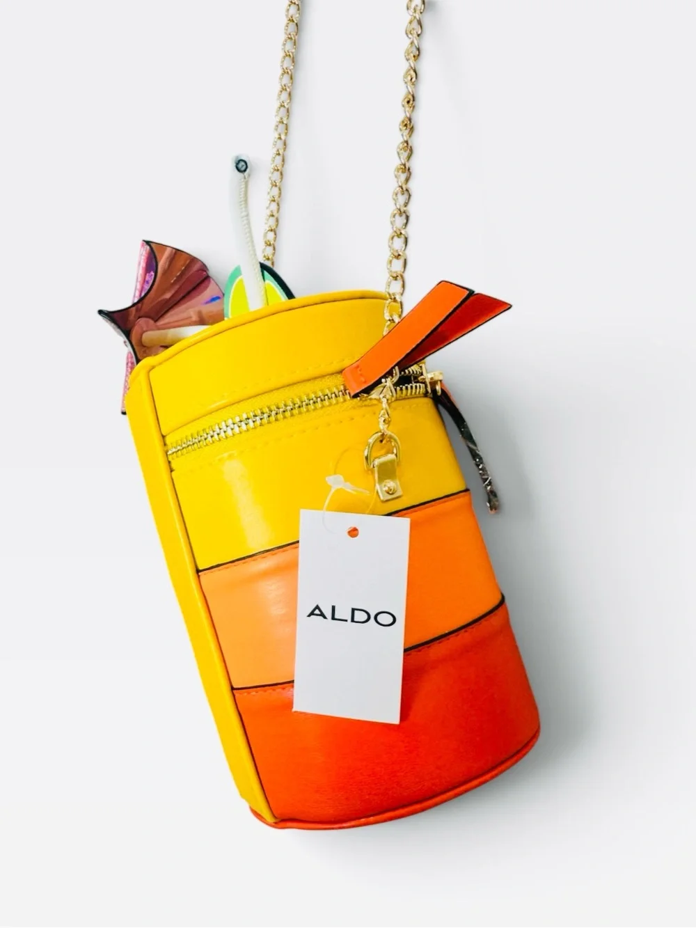 ALDO Kelliwith Cocktail Drink Chain Crossbody Zip Bag Purse